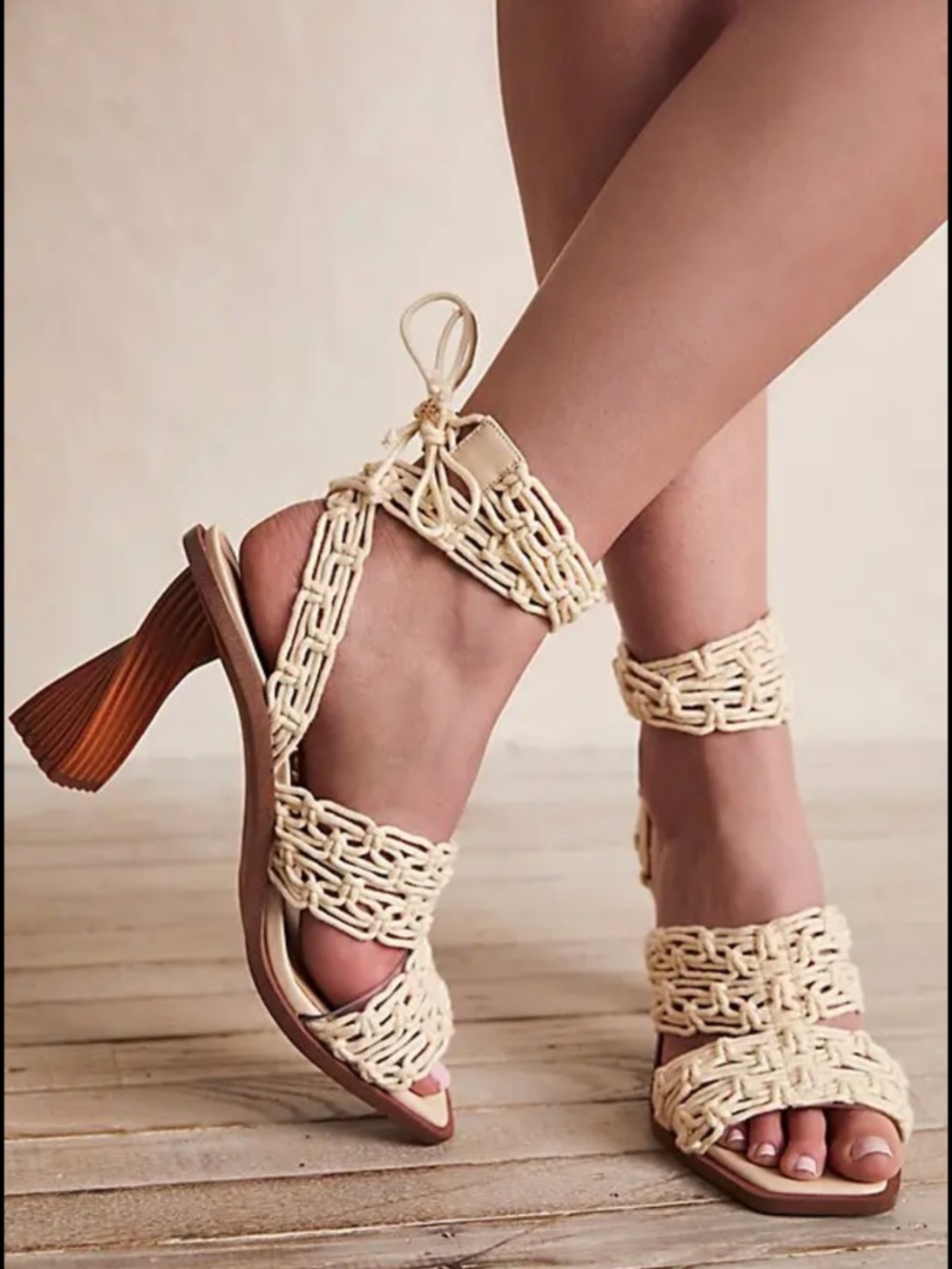 Sam Edelman Macramé Statement Heeled Sandals Size 8.5 Ivory Lace-Up Harleigh - Picture 1 of 16